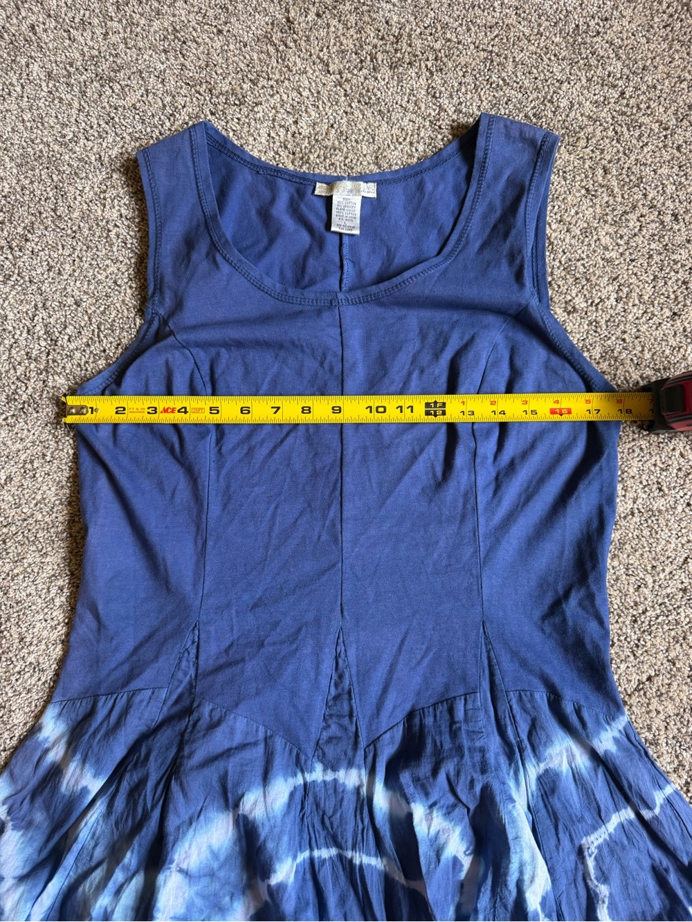 Women’s Bubble Hem Lagenlook Midi Tank Dress Sz L Cotton Ties Tie-Dye Drop Waist - Picture 4 of 7